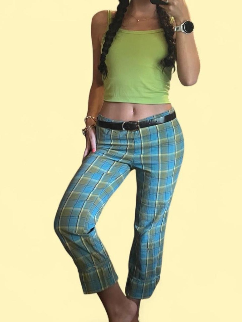 Vintage plaid Blue Asphalt Cropped Capris